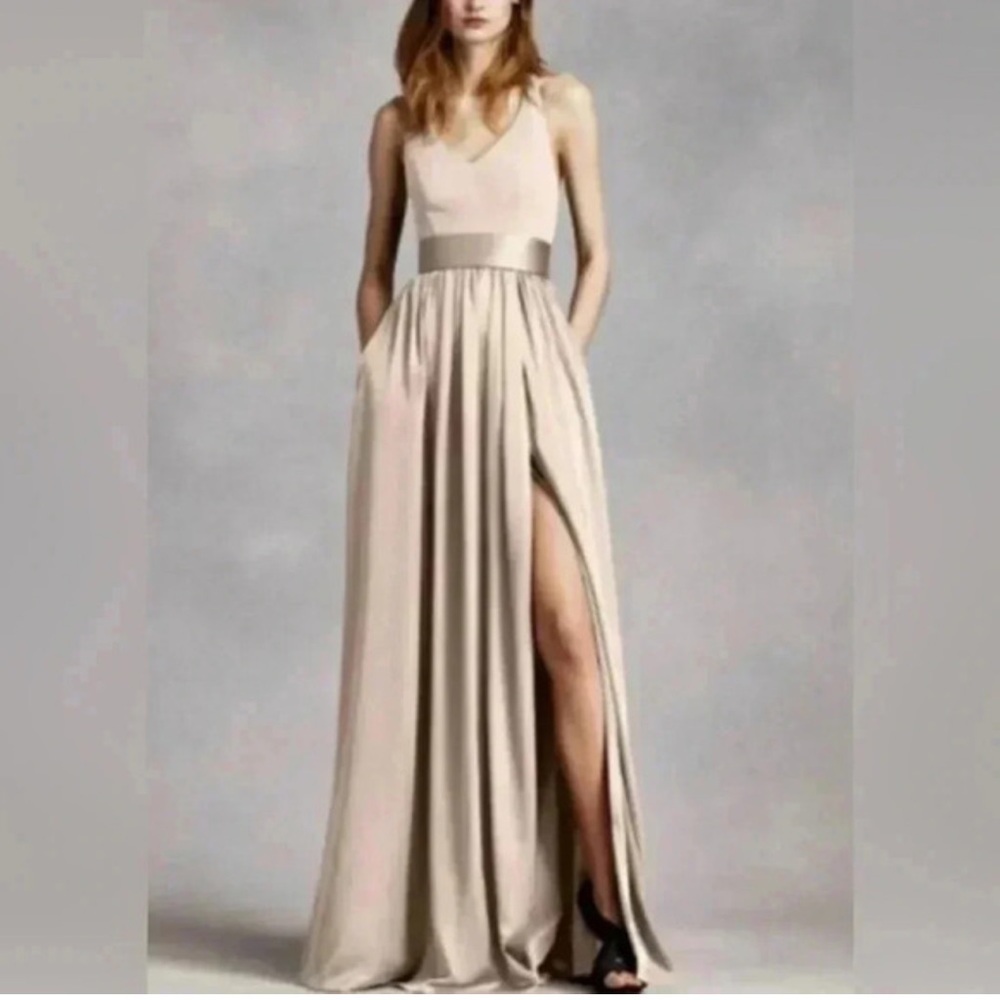 Vera Wang White David's Bridal Champaign Halter Bridesmaid Dress Size 8 NWT
